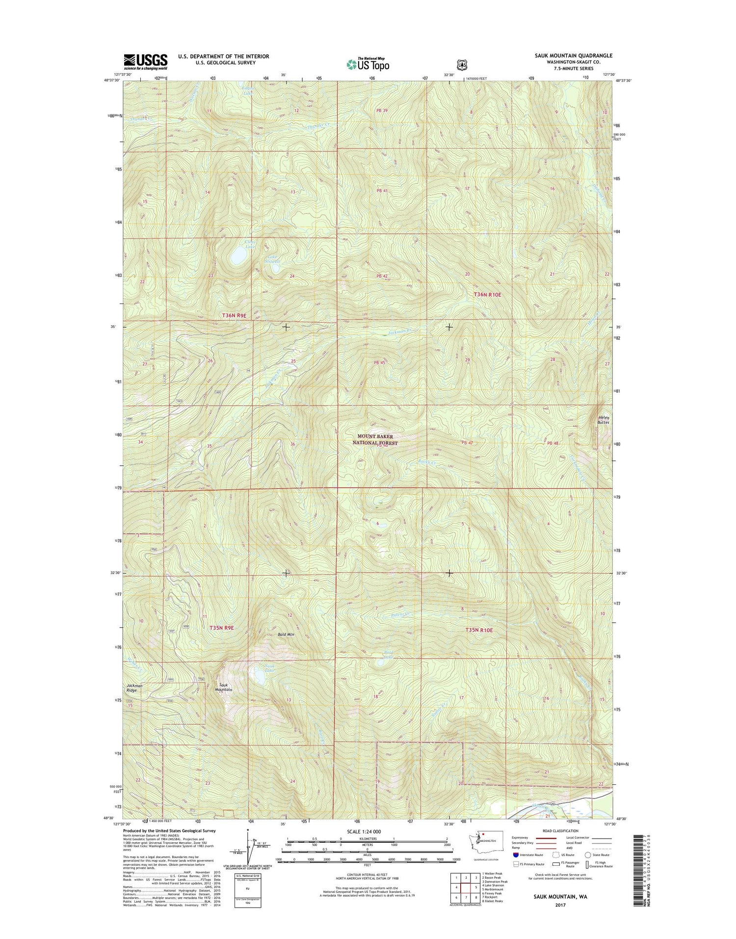 Sauk Mountain Washington US Topo Map Image