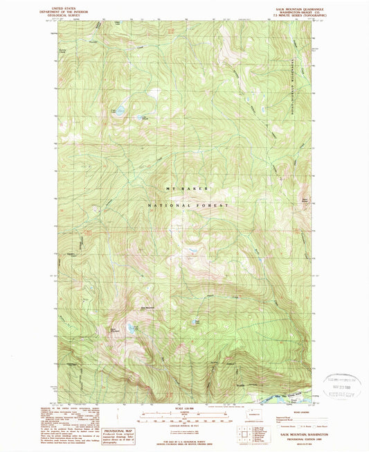 Classic USGS Sauk Mountain Washington 7.5'x7.5' Topo Map Image