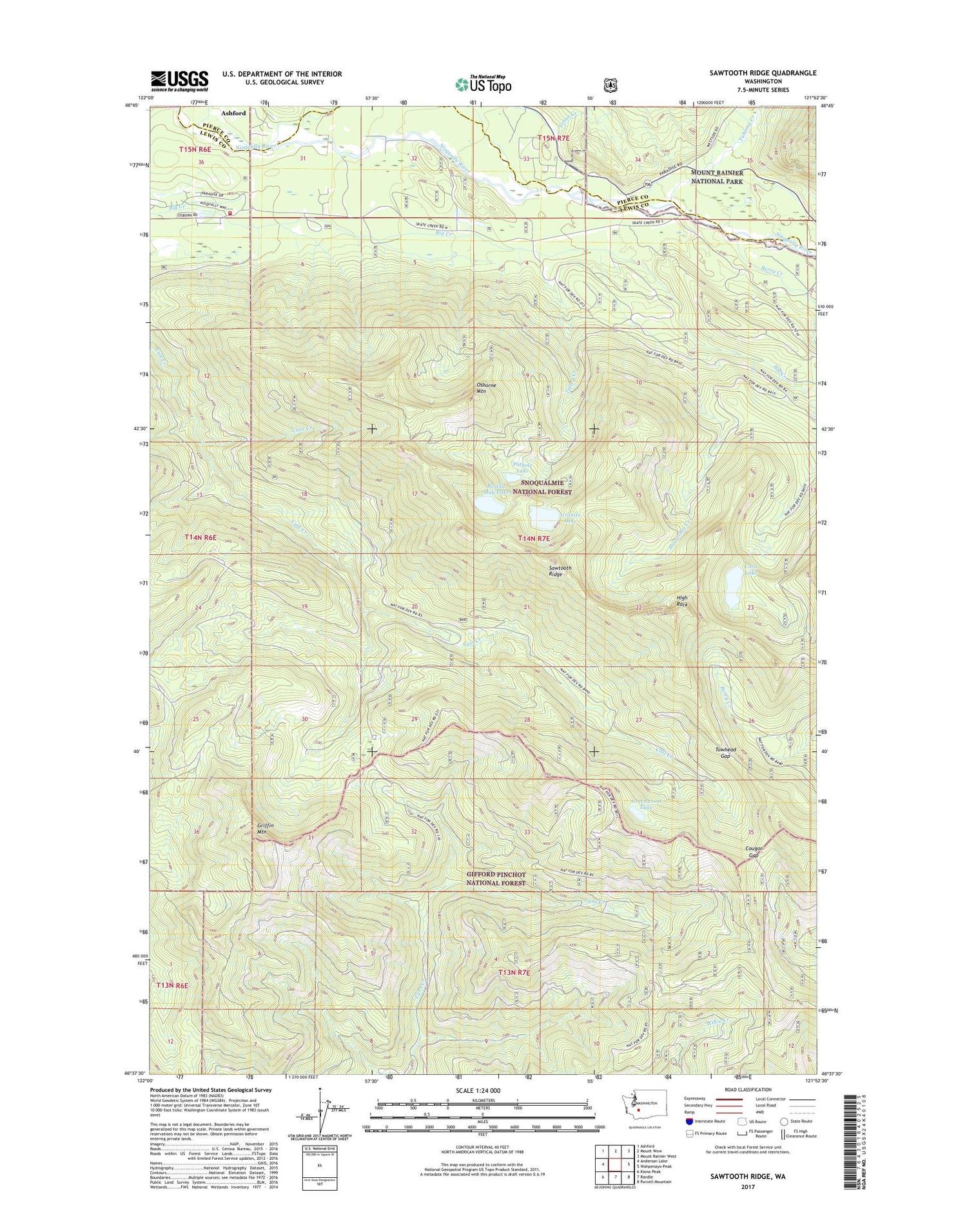 Sawtooth Ridge Washington US Topo Map Image