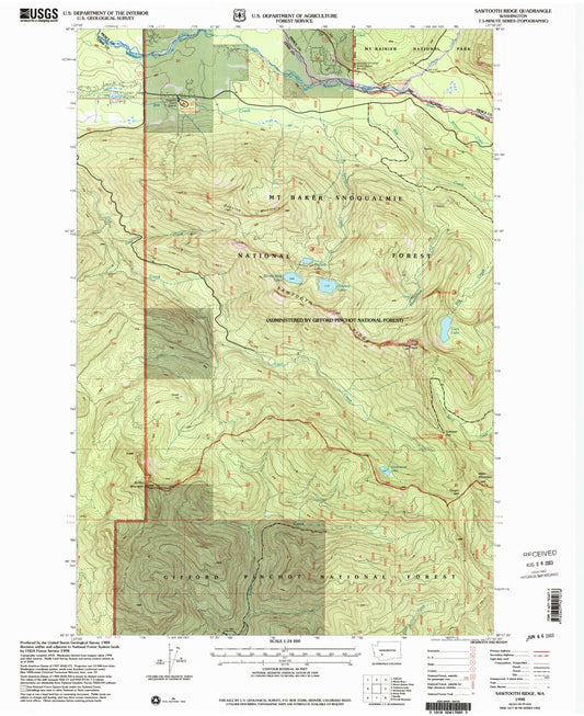 Classic USGS Sawtooth Ridge Washington 7.5'x7.5' Topo Map Image