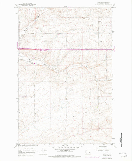 Classic USGS Schrag Washington 7.5'x7.5' Topo Map Image