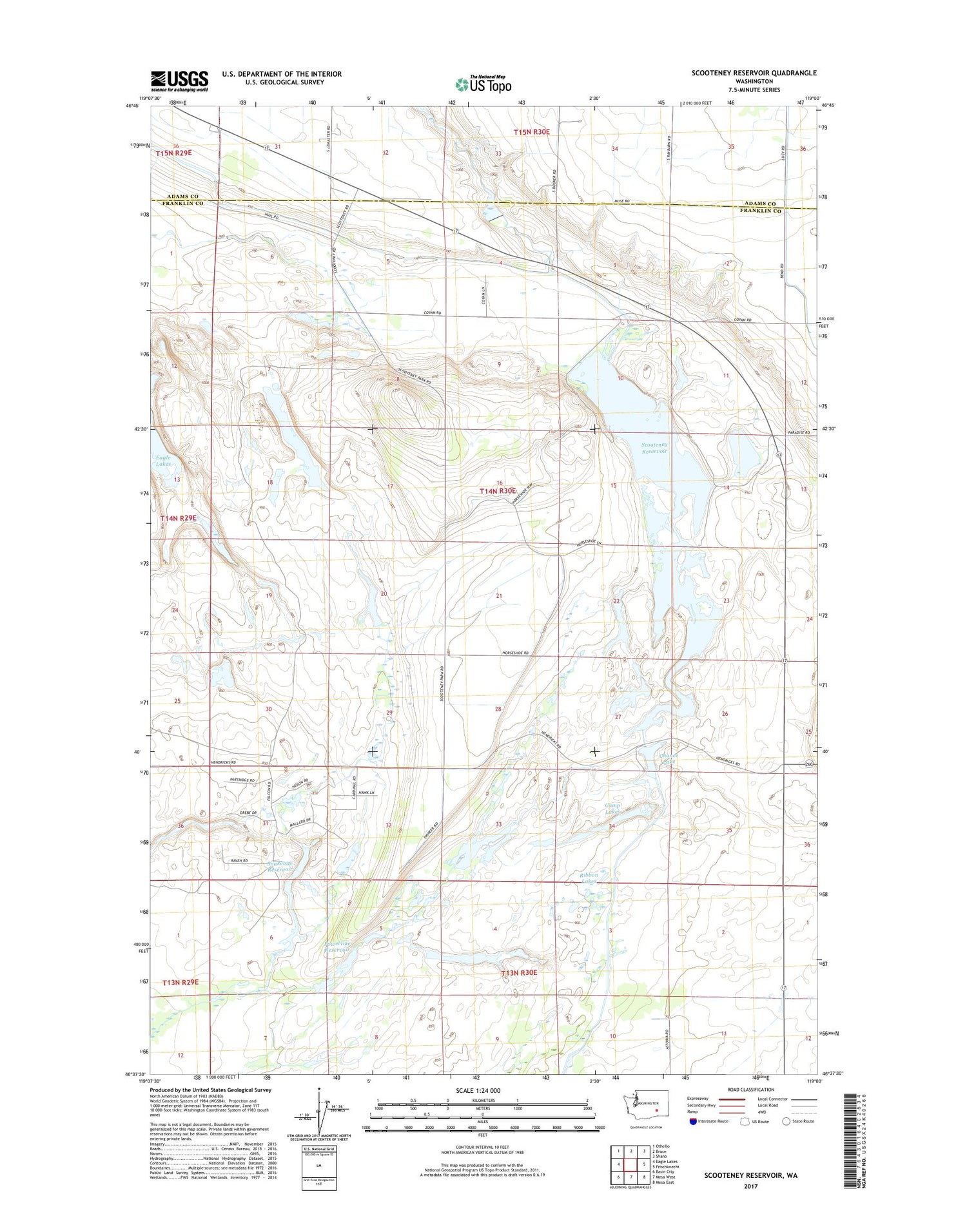 Scooteney Reservoir Washington US Topo Map Image