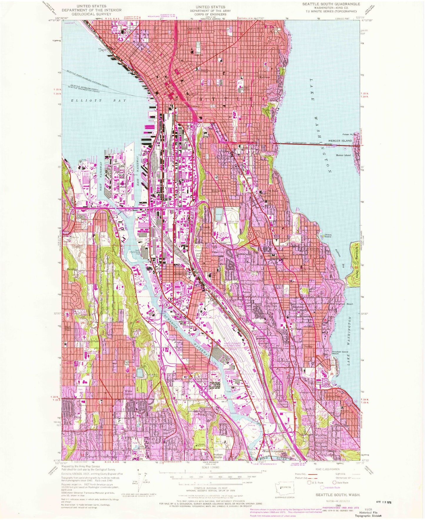 Classic USGS Seattle South Washington 7.5'x7.5' Topo Map Image