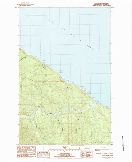 Classic USGS Sekiu River Washington 7.5'x7.5' Topo Map Image