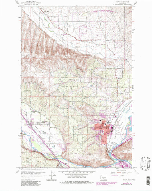 Classic USGS Selah Washington 7.5'x7.5' Topo Map Image