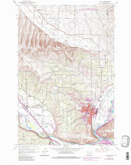Classic USGS Selah Washington 7.5'x7.5' Topo Map Image