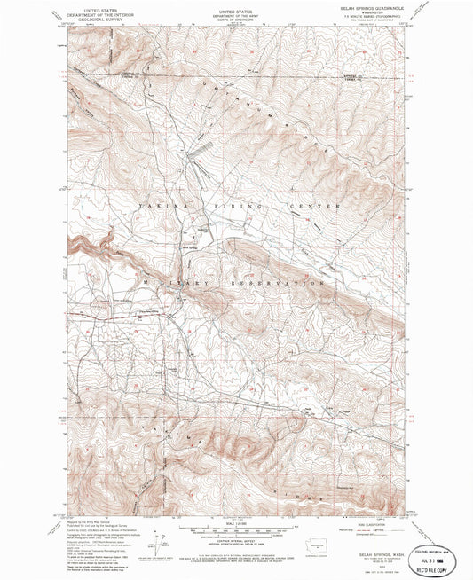 Classic USGS Selah Springs Washington 7.5'x7.5' Topo Map Image