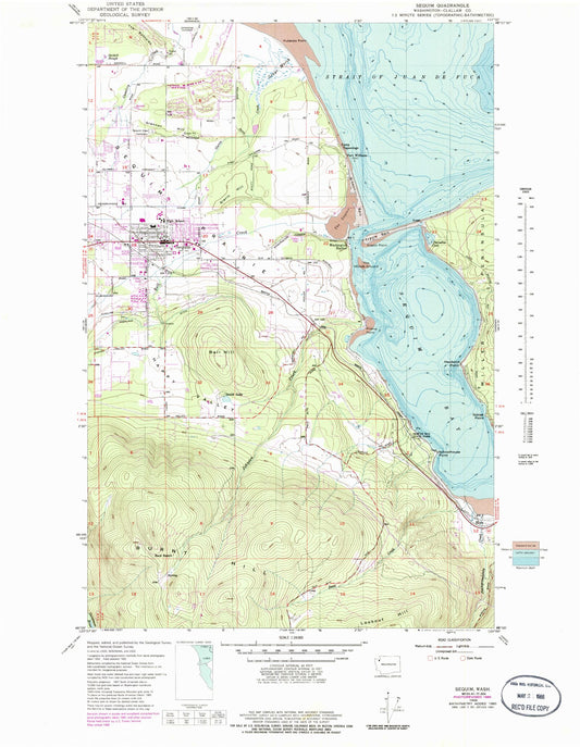 Classic USGS Sequim Washington 7.5'x7.5' Topo Map Image
