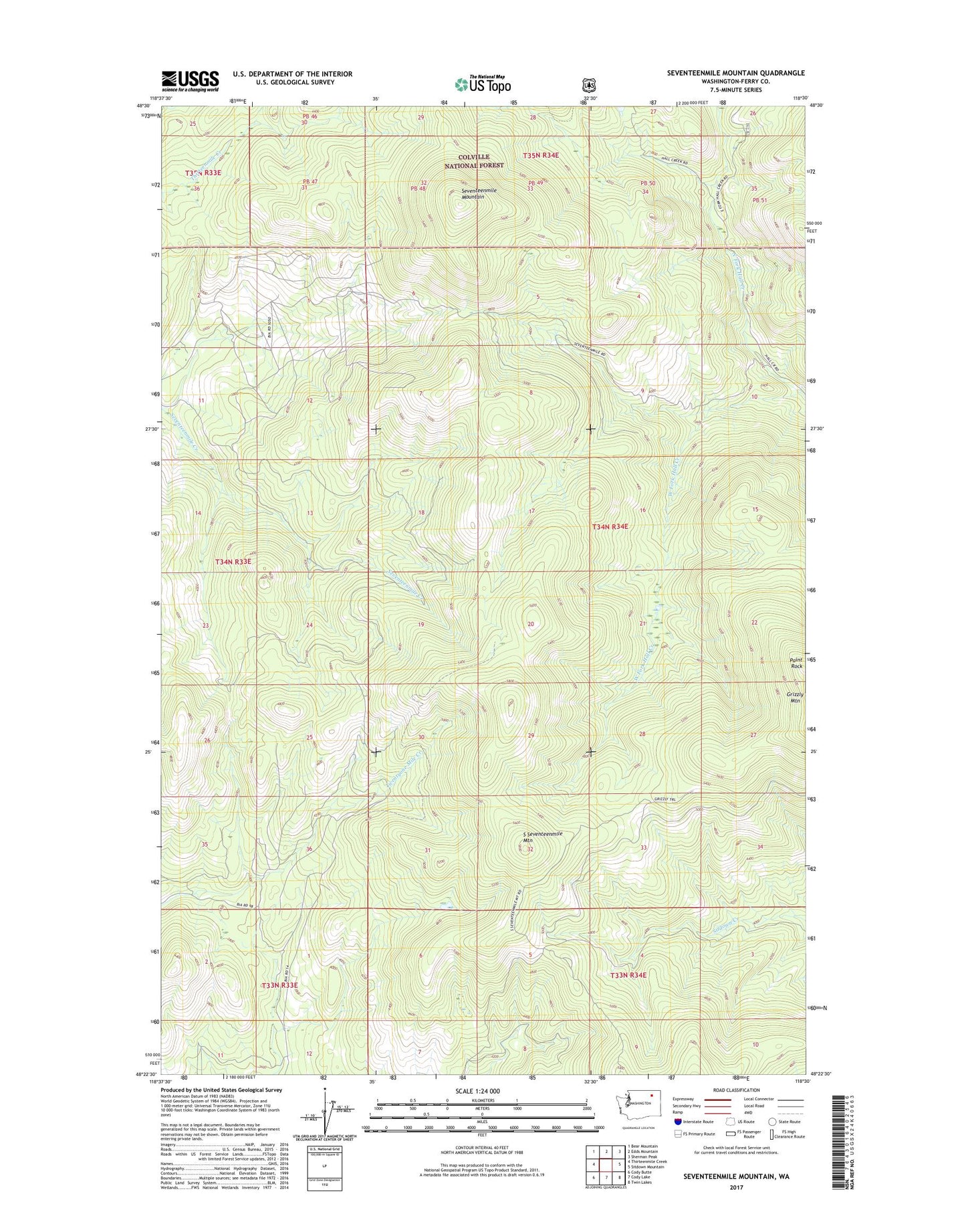 Seventeenmile Mountain Washington US Topo Map Image