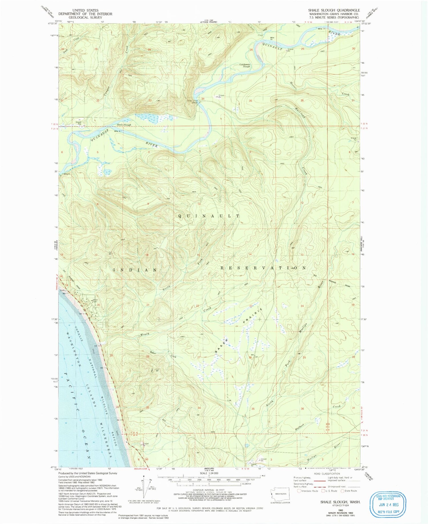 Classic USGS Shale Slough Washington 7.5'x7.5' Topo Map Image