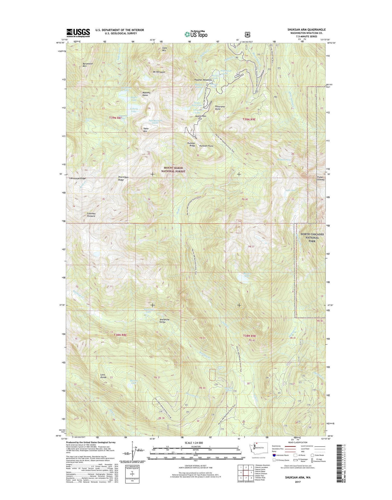 Shuksan Arm Washington US Topo Map Image