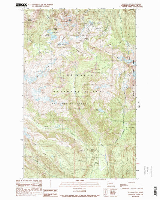 Classic USGS Shuksan Arm Washington 7.5'x7.5' Topo Map Image