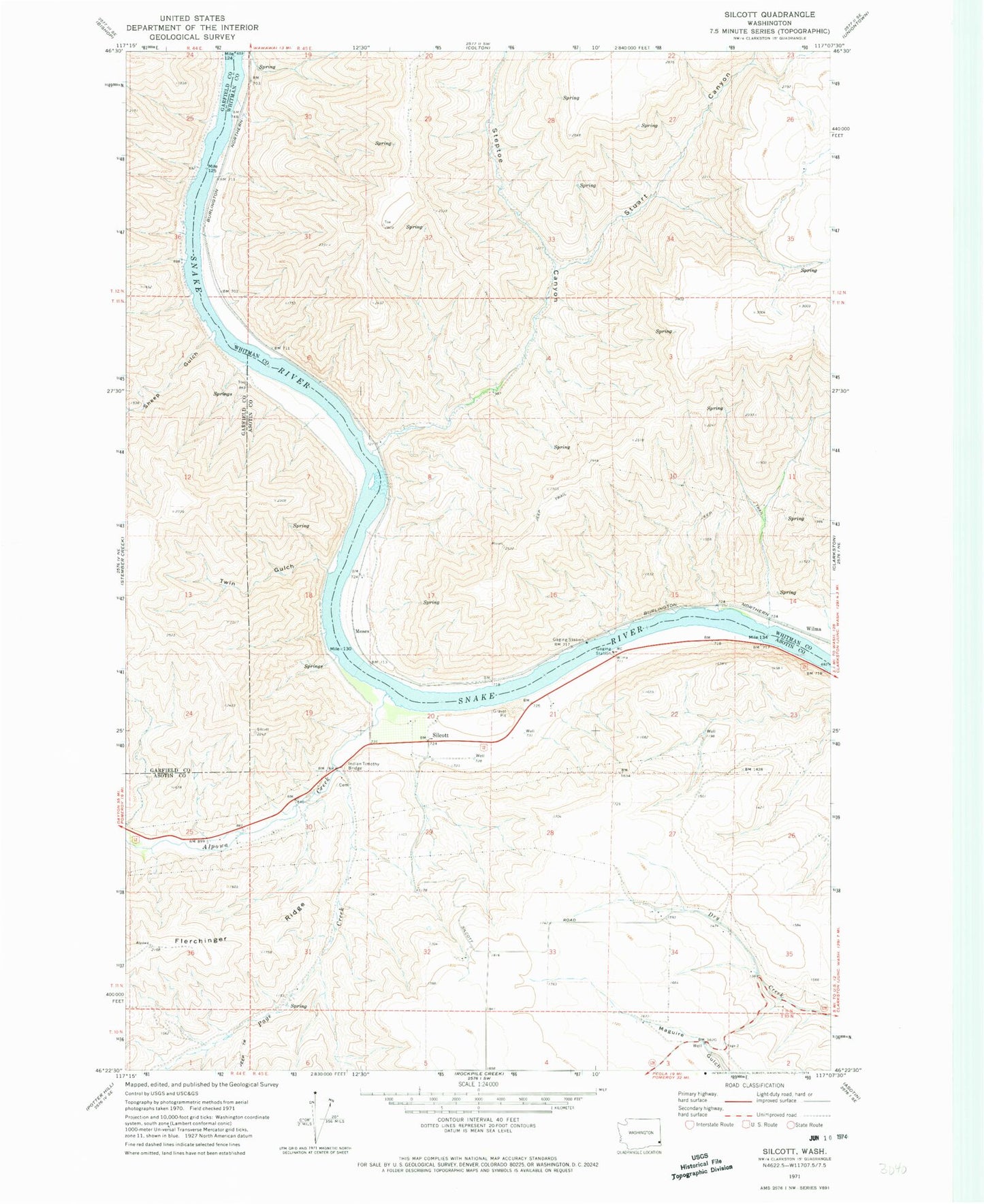 Classic USGS Silcott Island Washington 7.5'x7.5' Topo Map Image