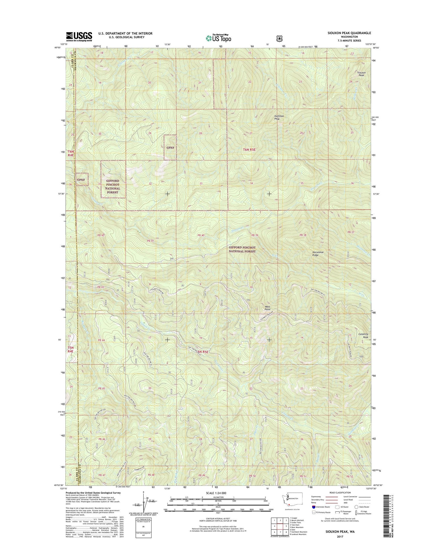 Siouxon Peak Washington US Topo Map Image