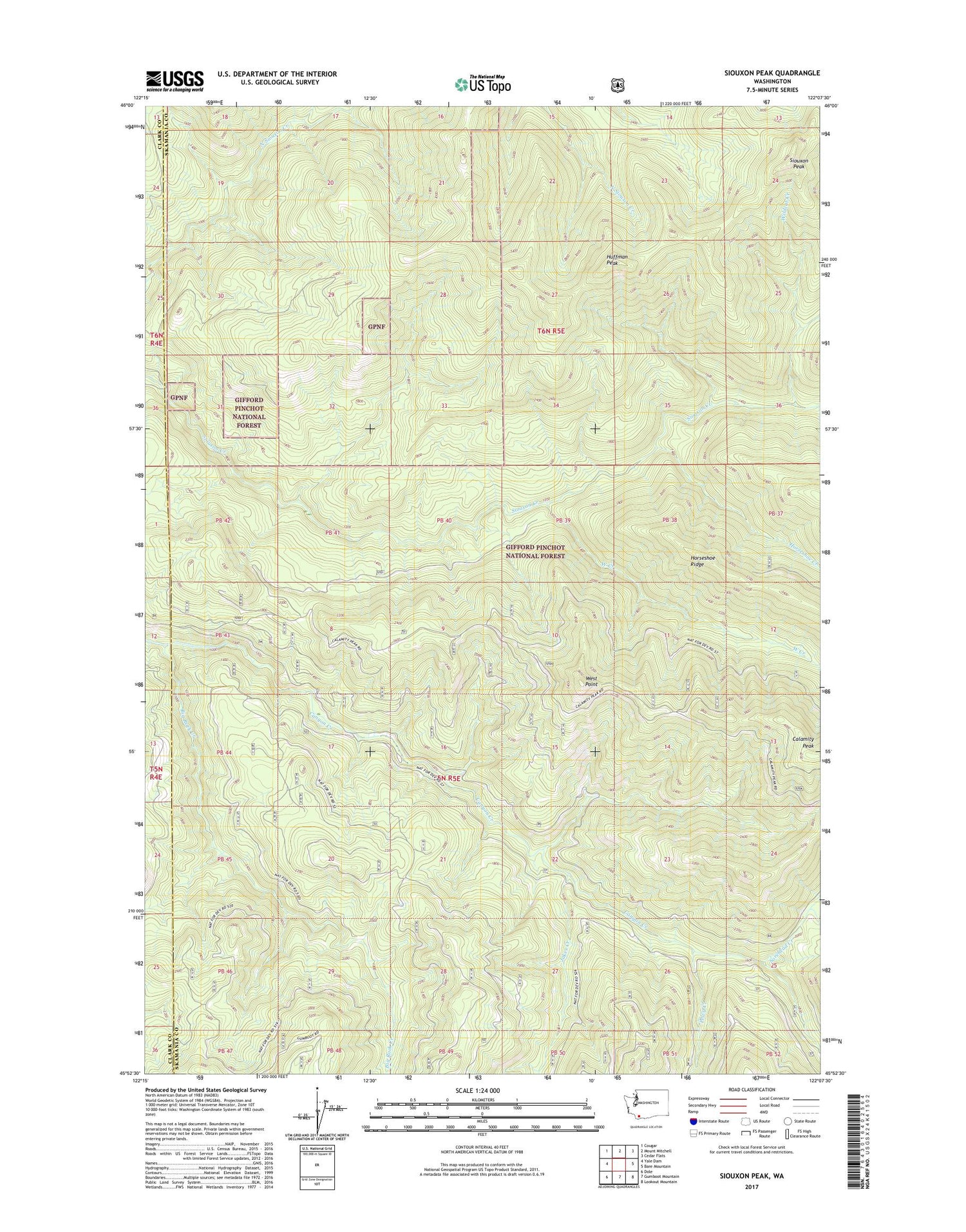 Siouxon Peak Washington US Topo Map Image