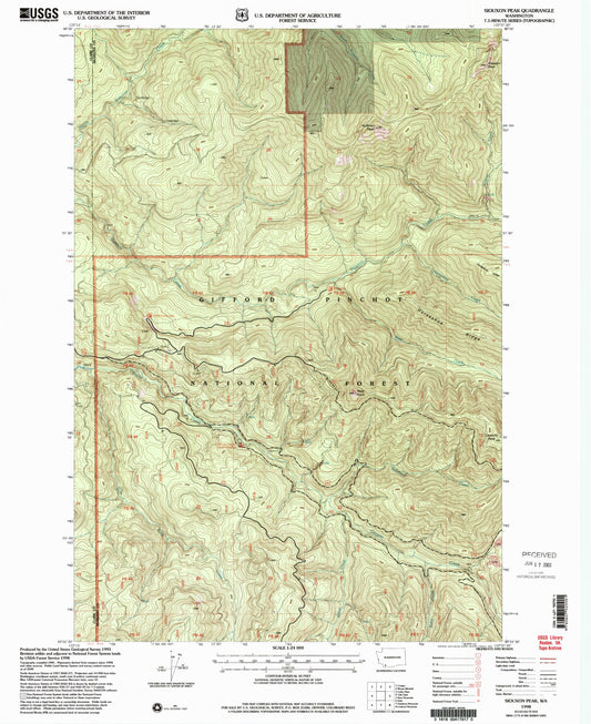 Classic USGS Siouxon Peak Washington 7.5'x7.5' Topo Map Image