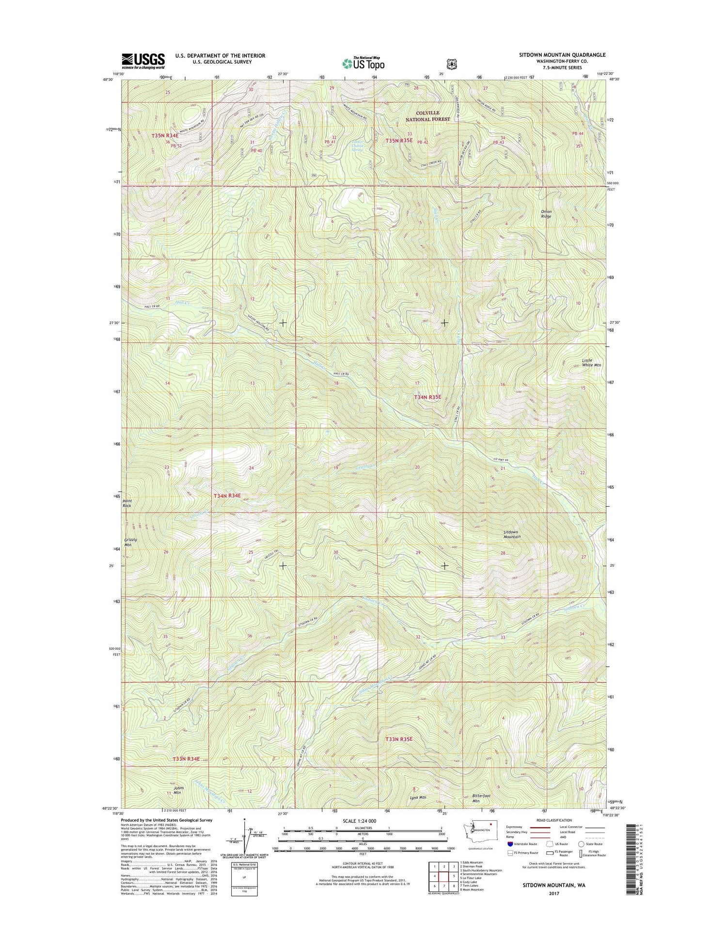 Sitdown Mountain Washington US Topo Map Image