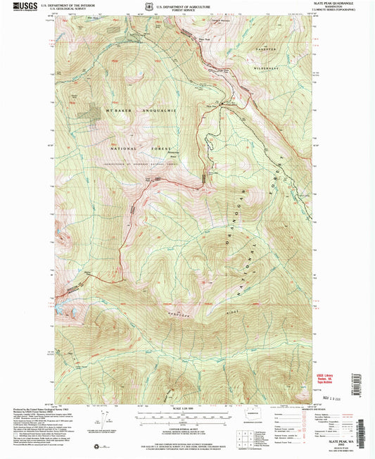 Classic USGS Slate Peak Washington 7.5'x7.5' Topo Map Image