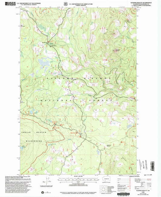 Classic USGS Sleeping Beauty Washington 7.5'x7.5' Topo Map Image