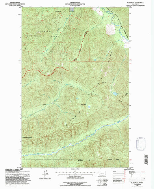 Classic USGS Slide Peak Washington 7.5'x7.5' Topo Map Image