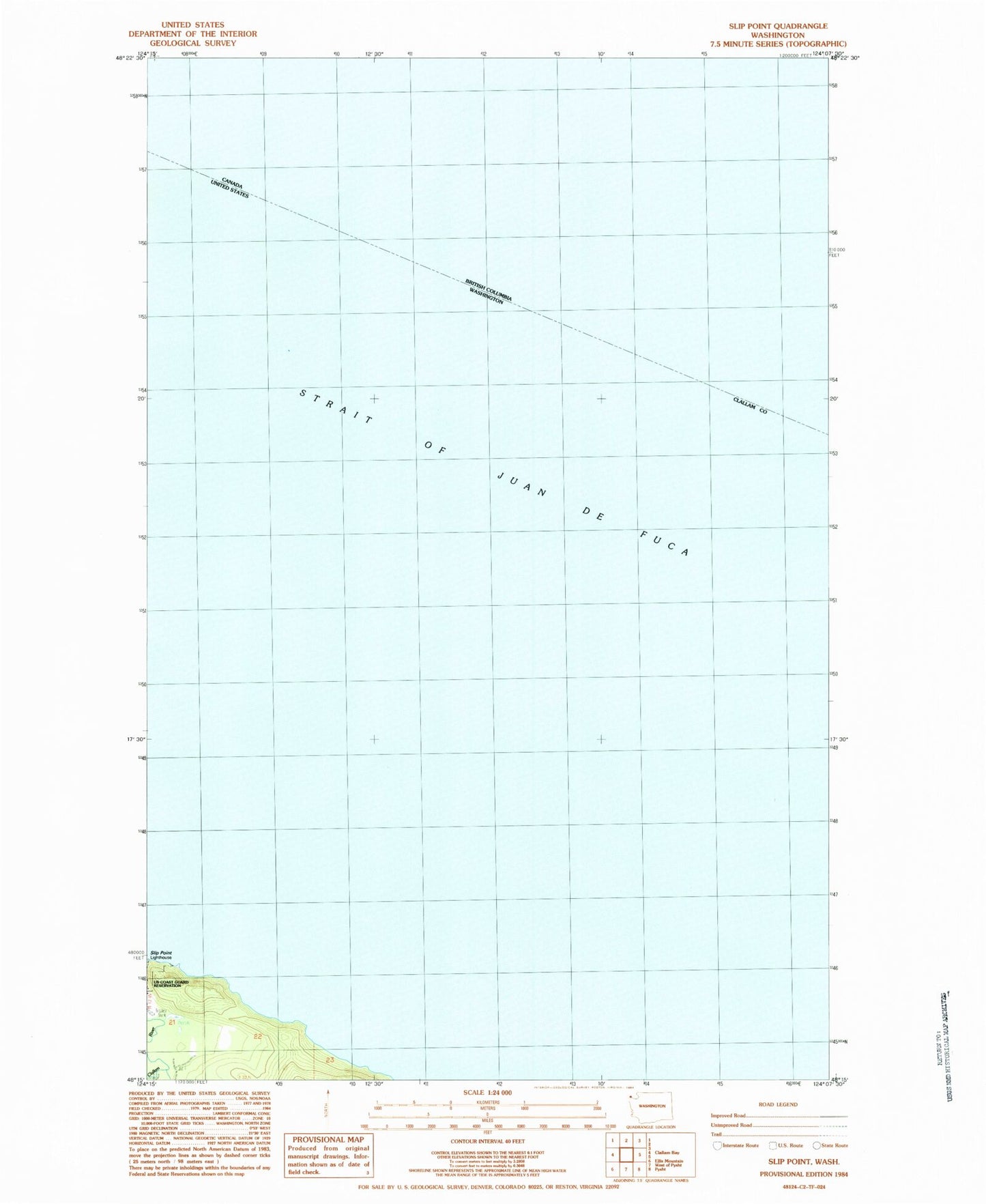Classic USGS Slip Point Washington 7.5'x7.5' Topo Map Image