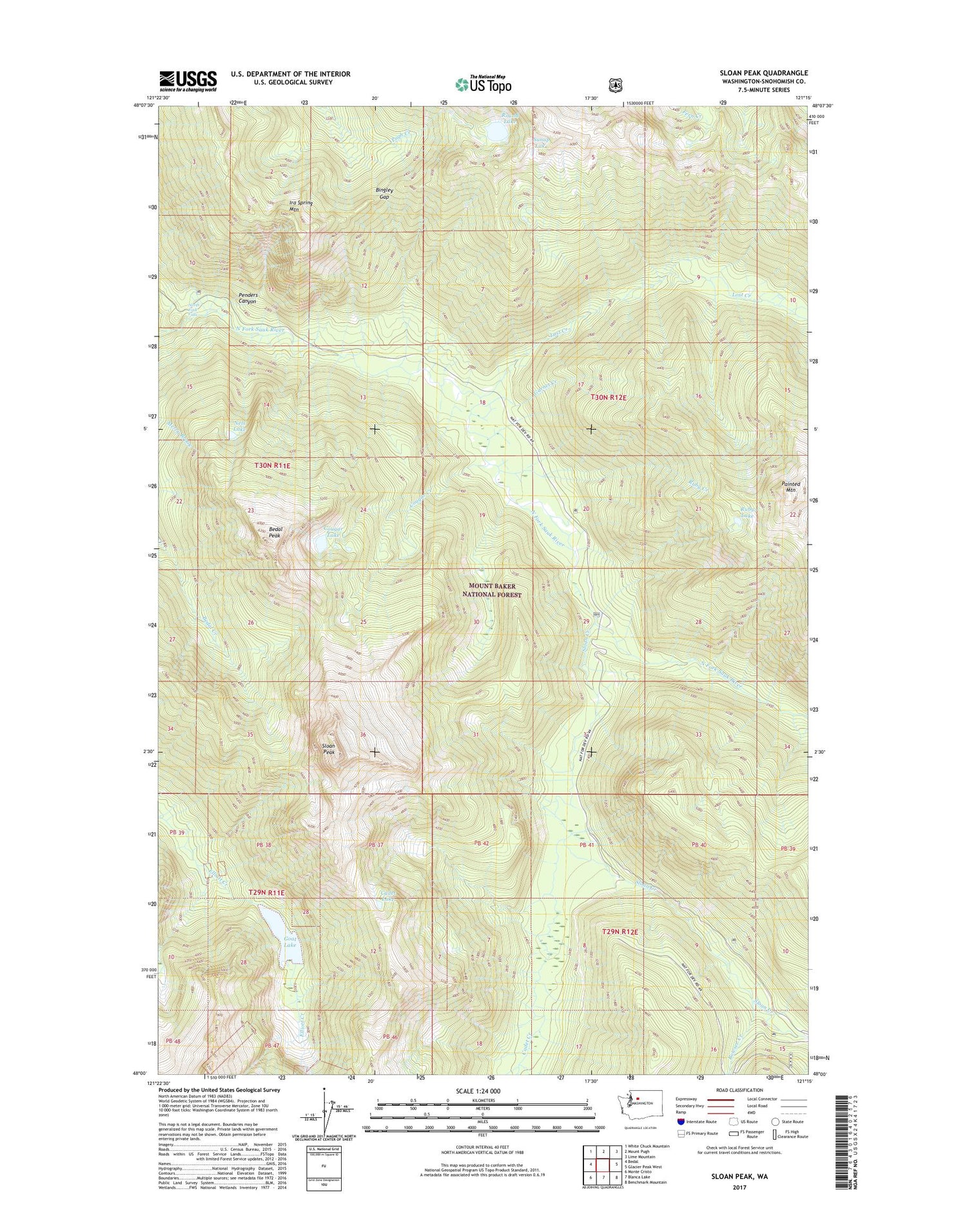 Sloan Peak Washington US Topo Map Image