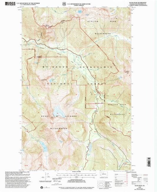 Classic USGS Sloan Peak Washington 7.5'x7.5' Topo Map Image