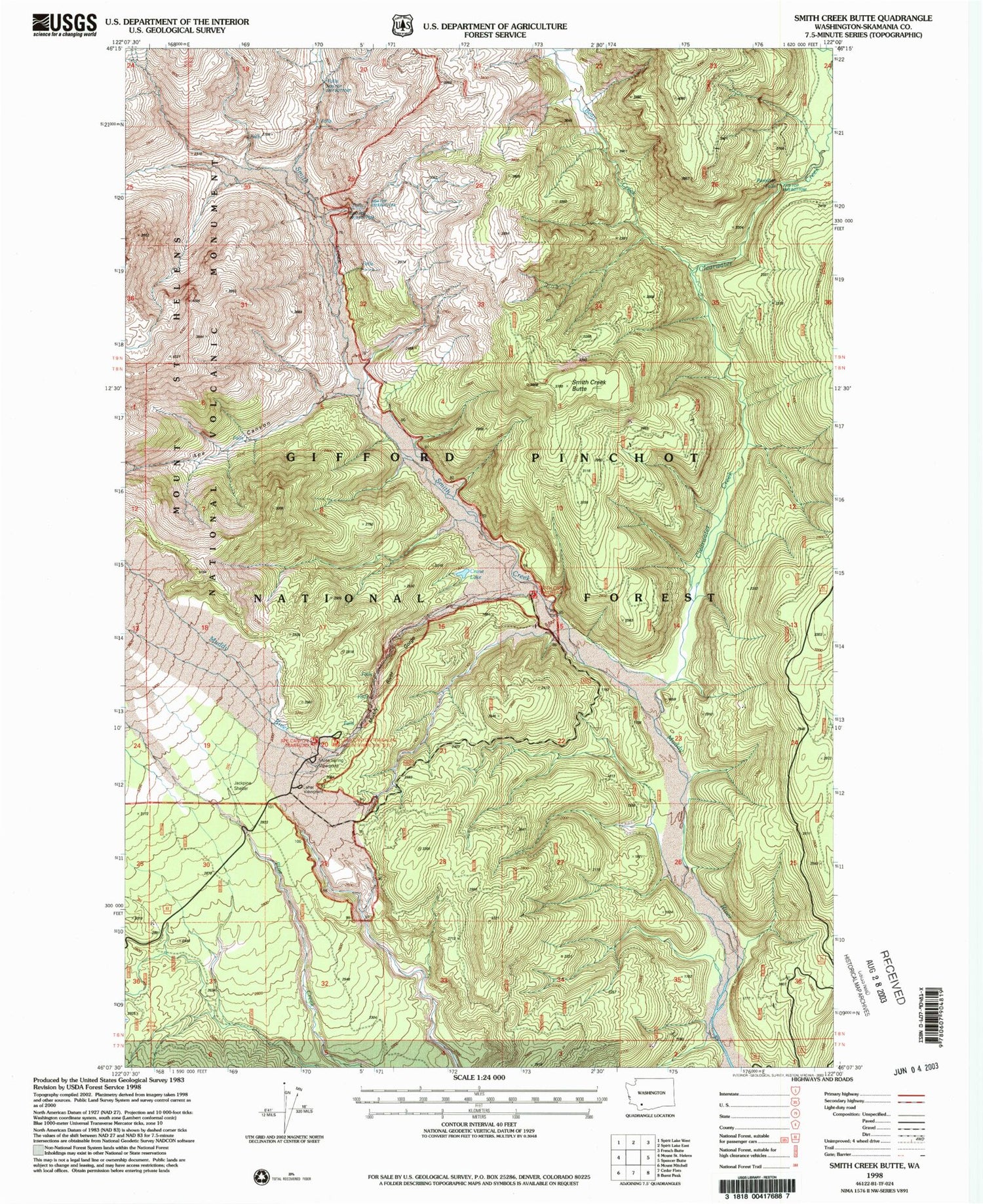 Classic USGS Smith Creek Butte Washington 7.5'x7.5' Topo Map Image