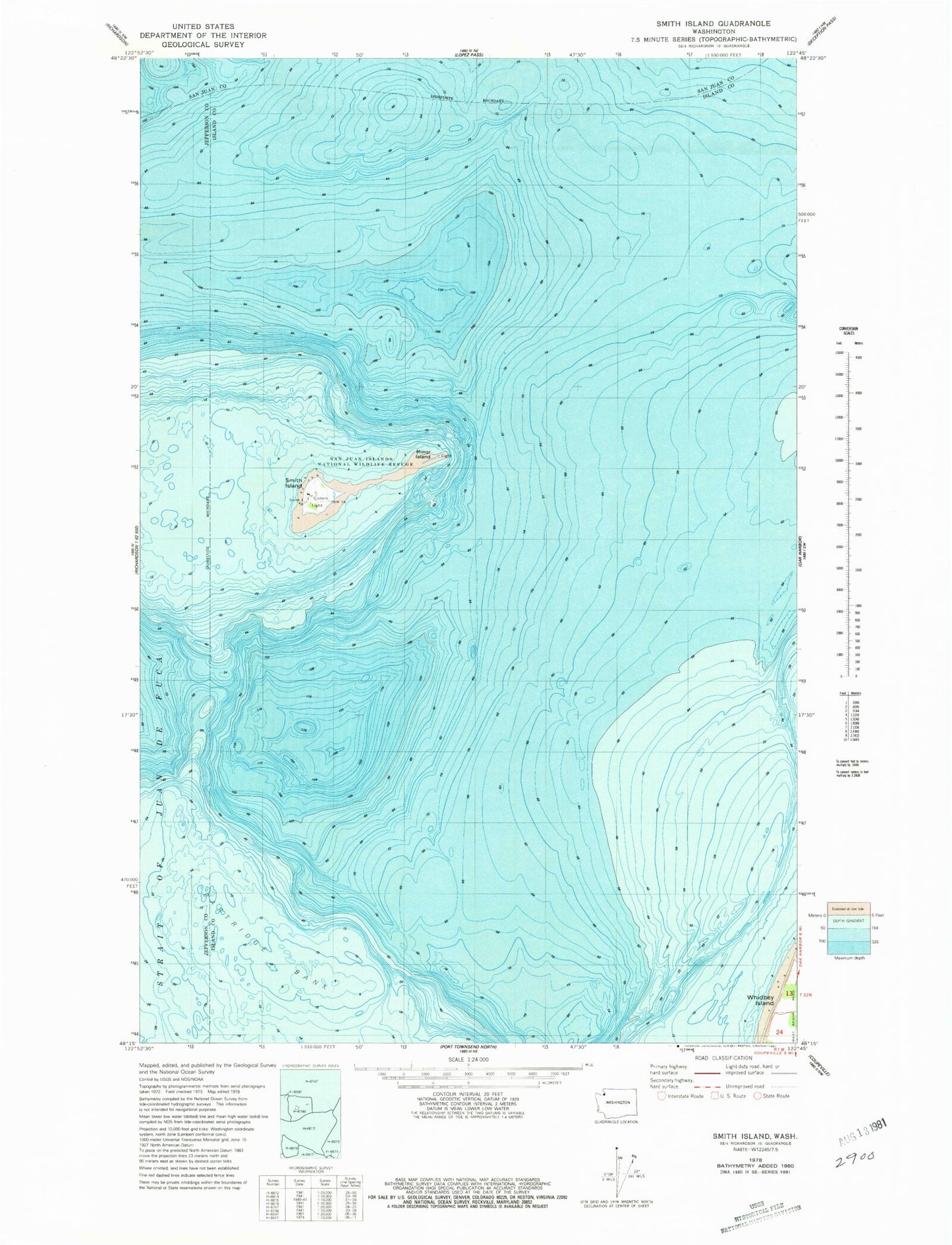Classic USGS Smith Island Washington 7.5'x7.5' Topo Map Image