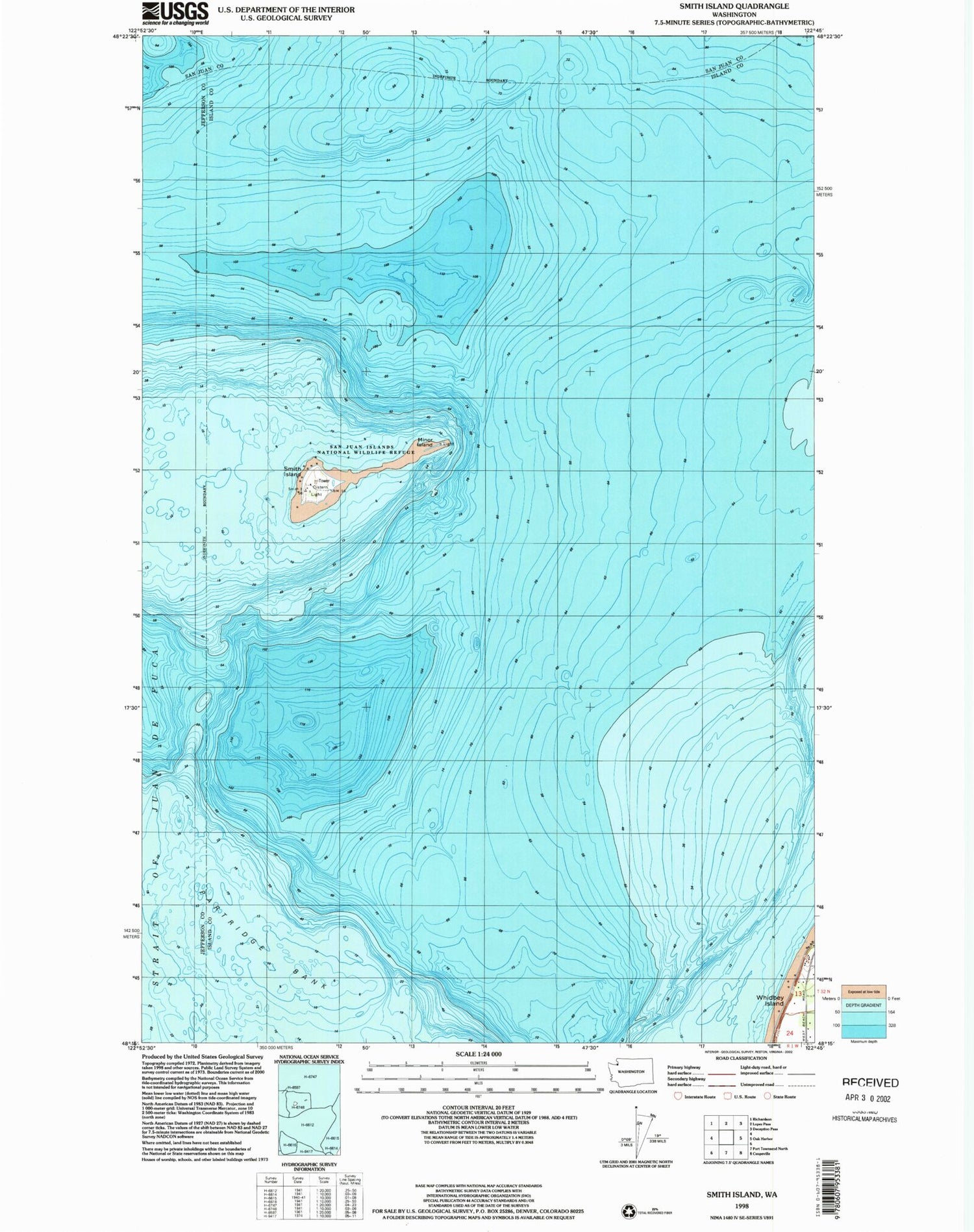 Classic USGS Smith Island Washington 7.5'x7.5' Topo Map Image