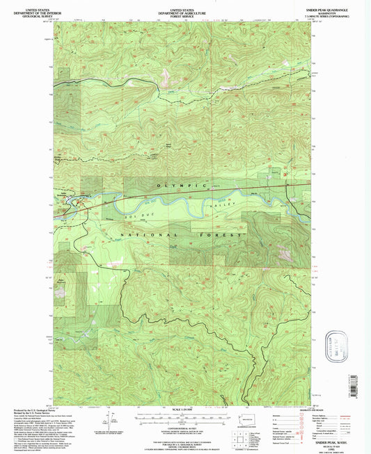 Classic USGS Snider Peak Washington 7.5'x7.5' Topo Map Image