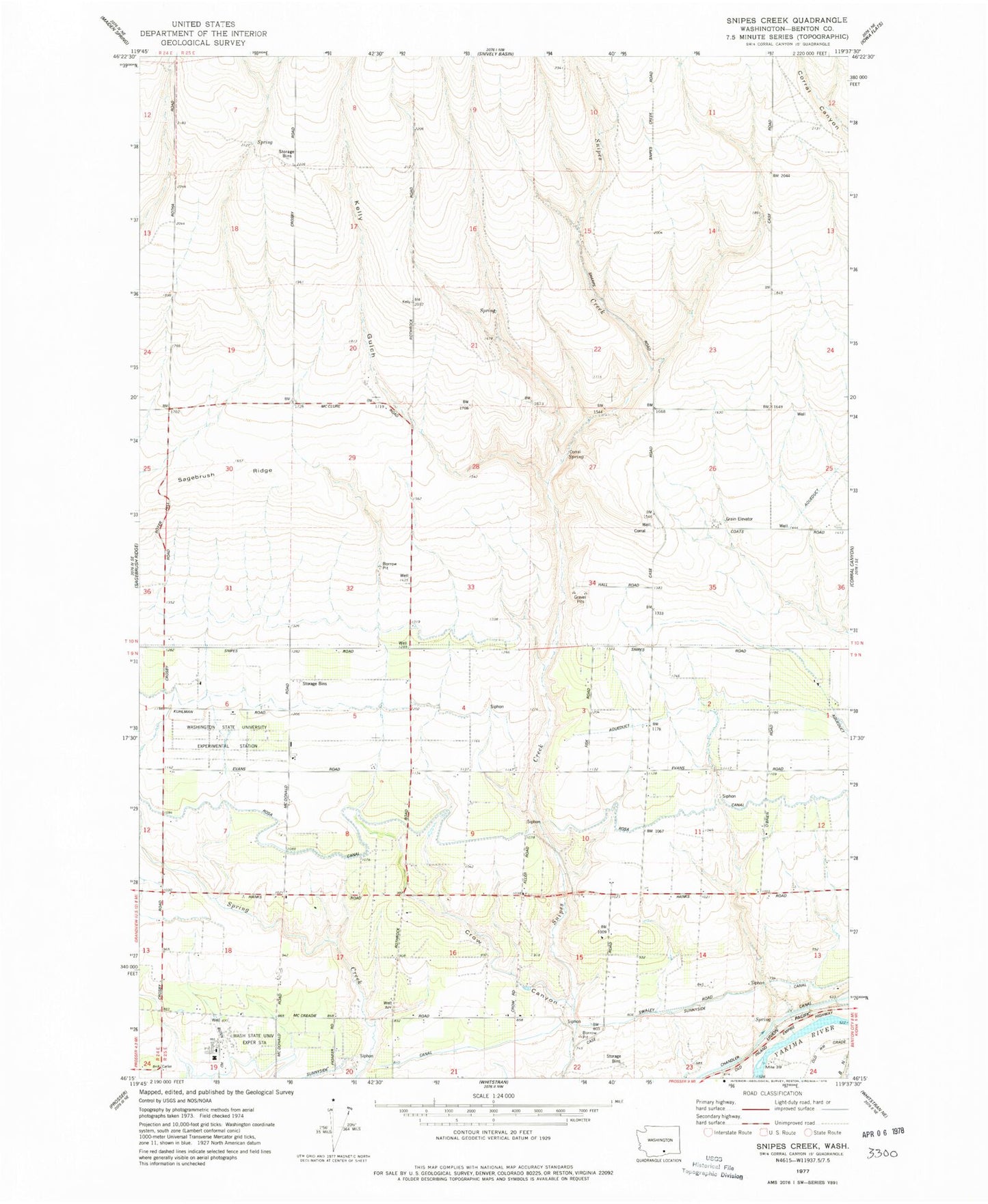 Classic USGS Snipes Creek Washington 7.5'x7.5' Topo Map Image
