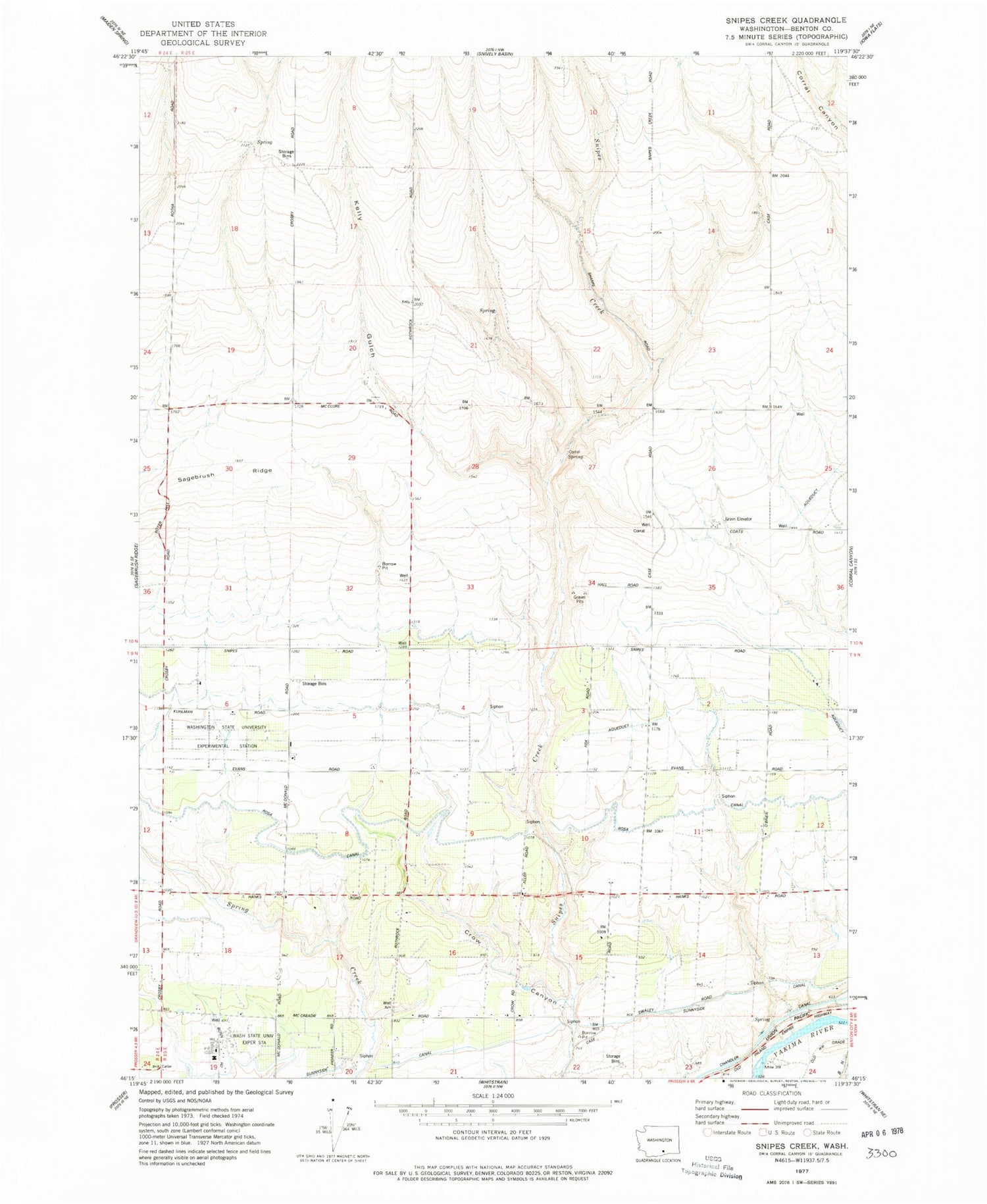 Classic USGS Snipes Creek Washington 7.5'x7.5' Topo Map Image