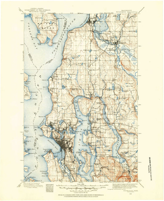 Historic 1895 Snohomish Washington 30'x30' Topo Map Image