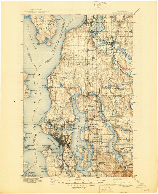 Historic 1897 Snohomish Washington 30'x30' Topo Map Image