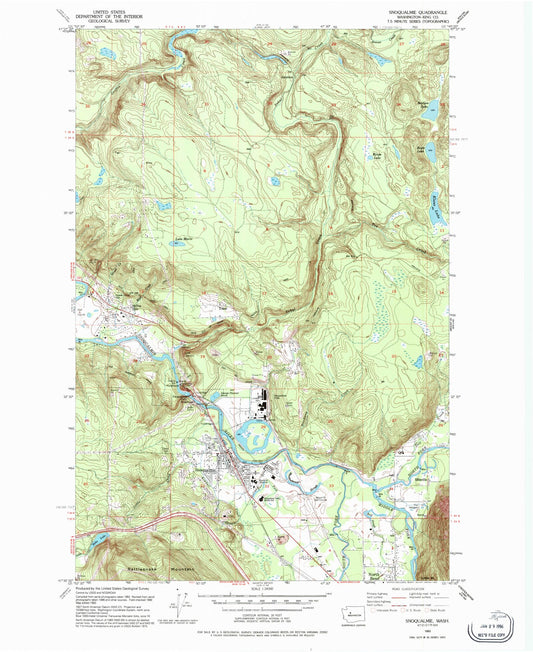 Classic USGS Snoqualmie Washington 7.5'x7.5' Topo Map Image