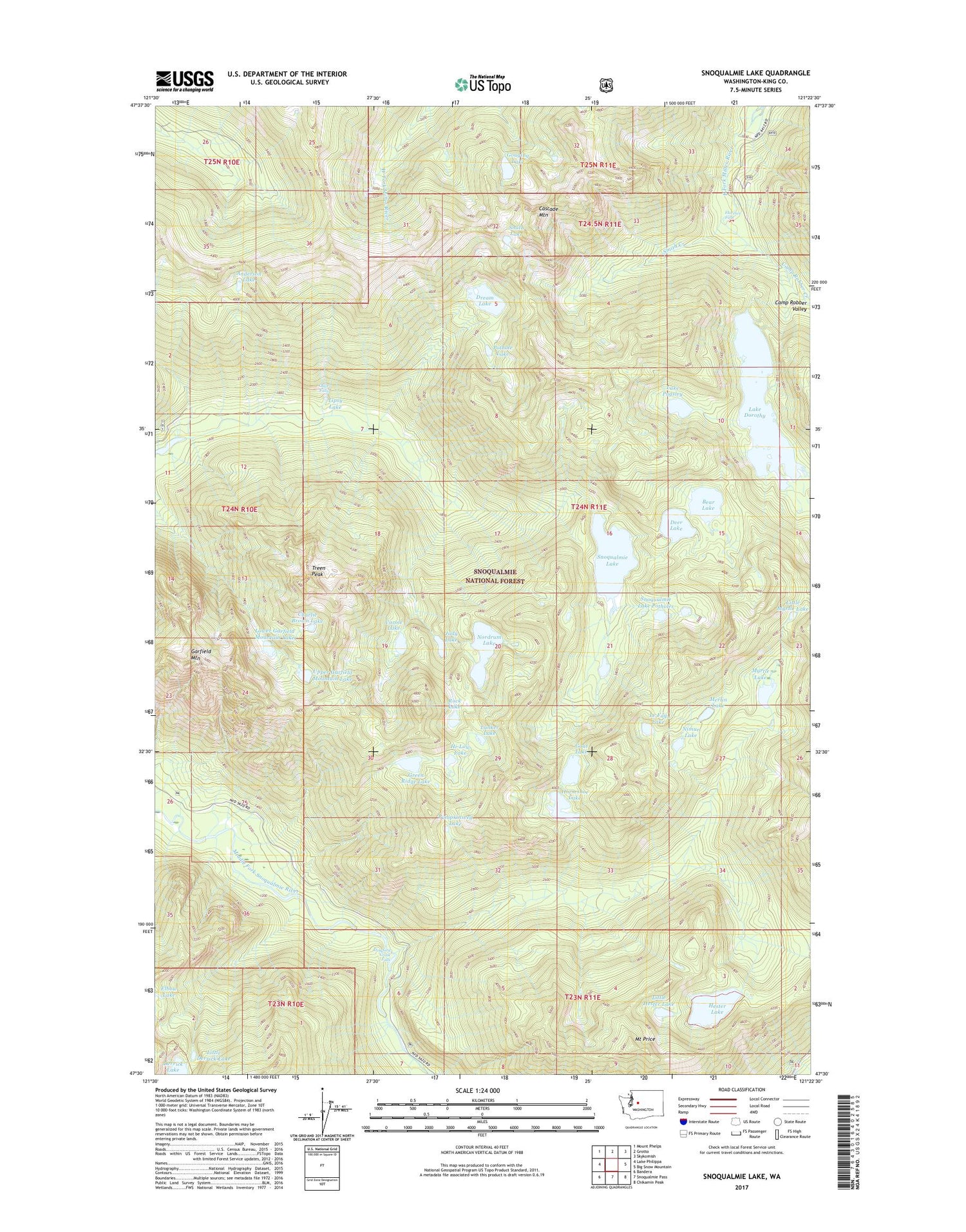 Snoqualmie Lake Washington US Topo Map Image