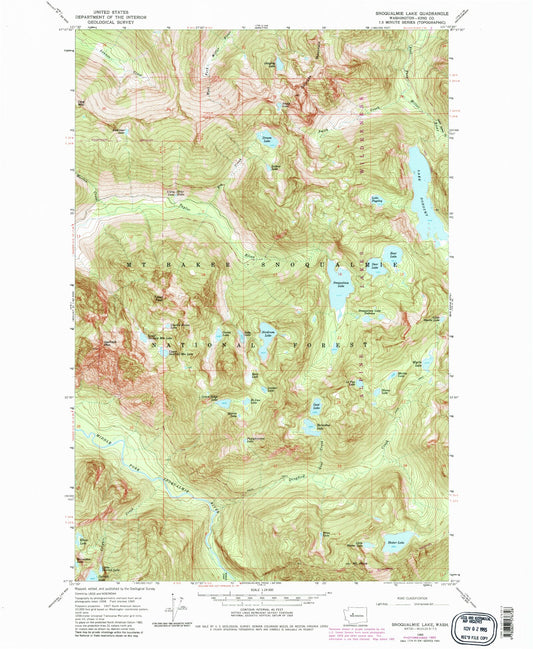 Classic USGS Snoqualmie Lake Washington 7.5'x7.5' Topo Map Image