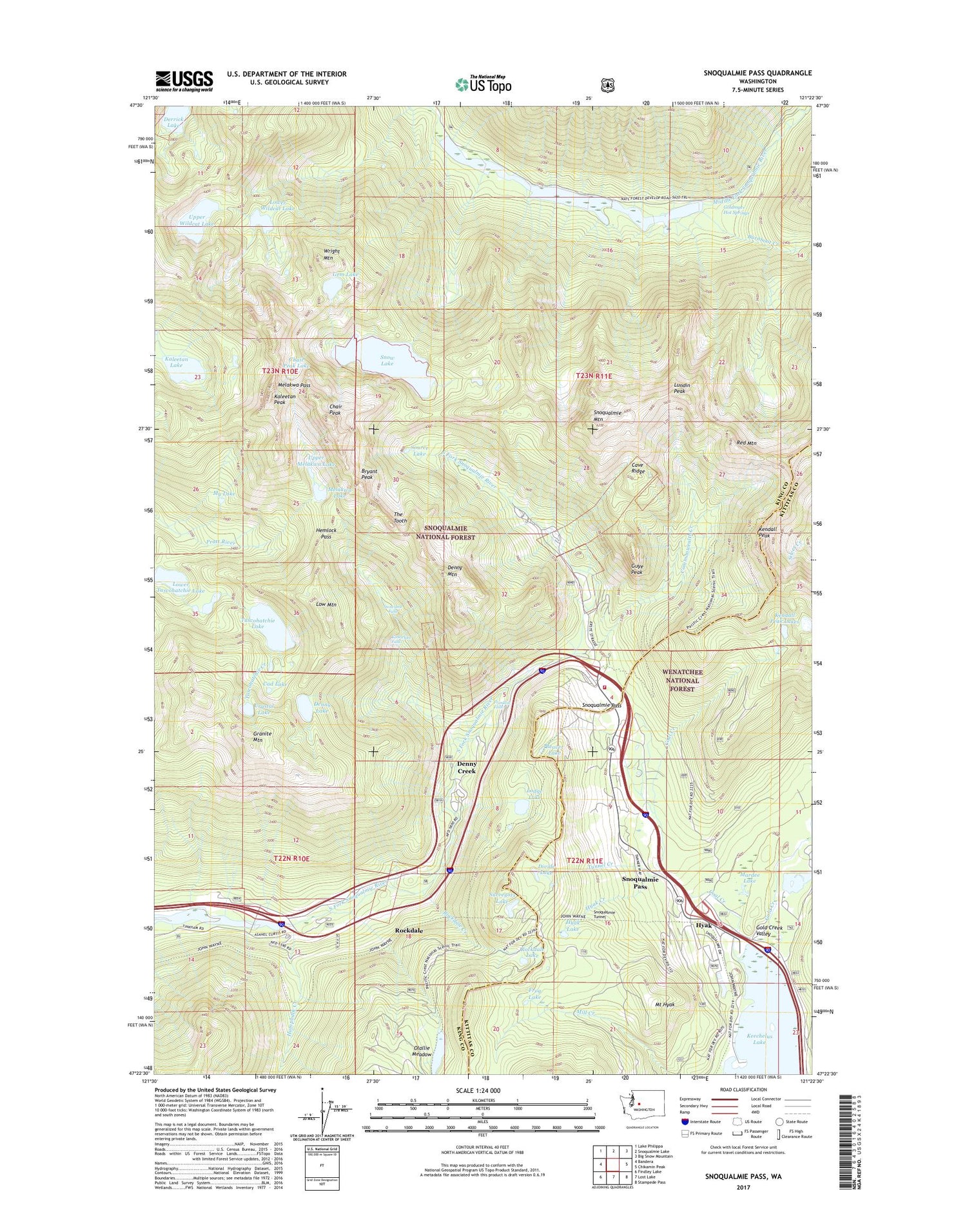 Snoqualmie Pass Washington US Topo Map Image