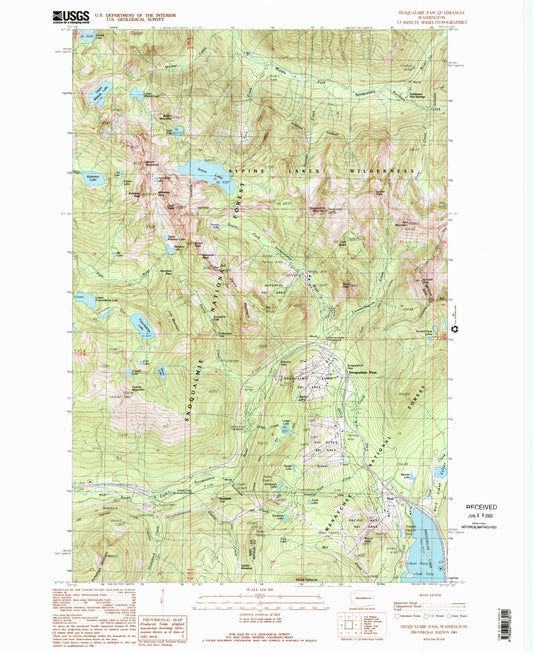 Classic USGS Snoqualmie Pass Washington 7.5'x7.5' Topo Map Image