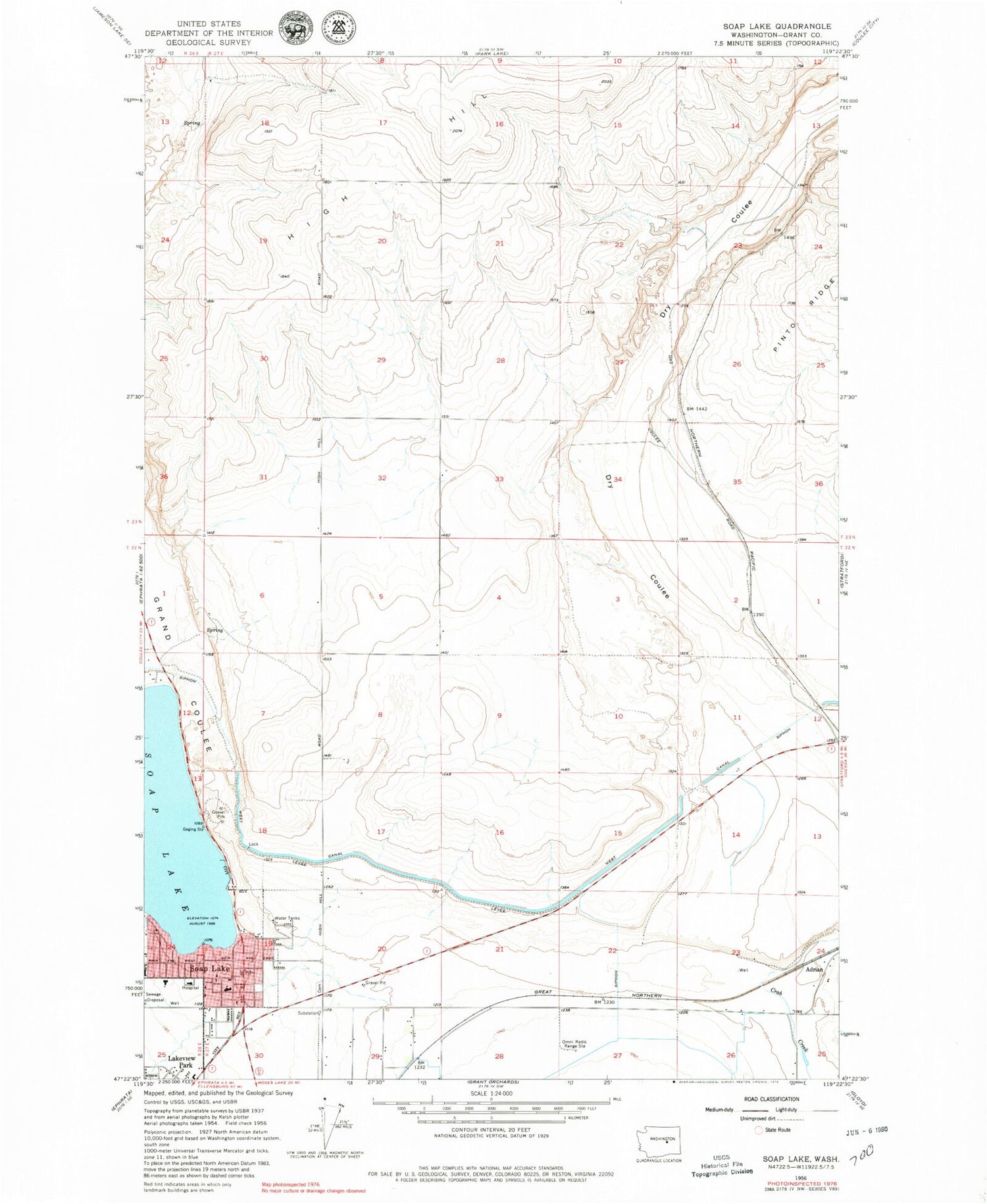 Classic USGS Soap Lake Washington 7.5'x7.5' Topo Map Image