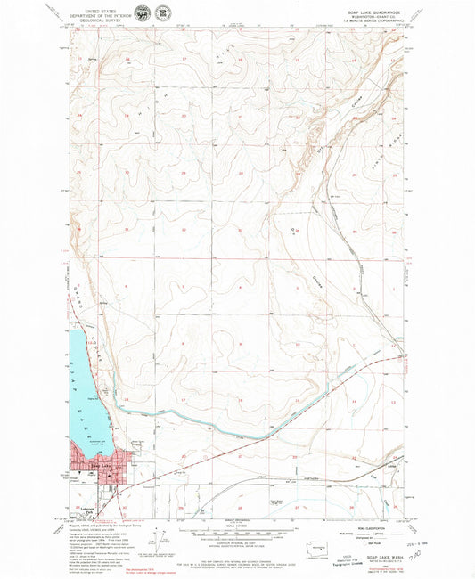 Classic USGS Soap Lake Washington 7.5'x7.5' Topo Map Image