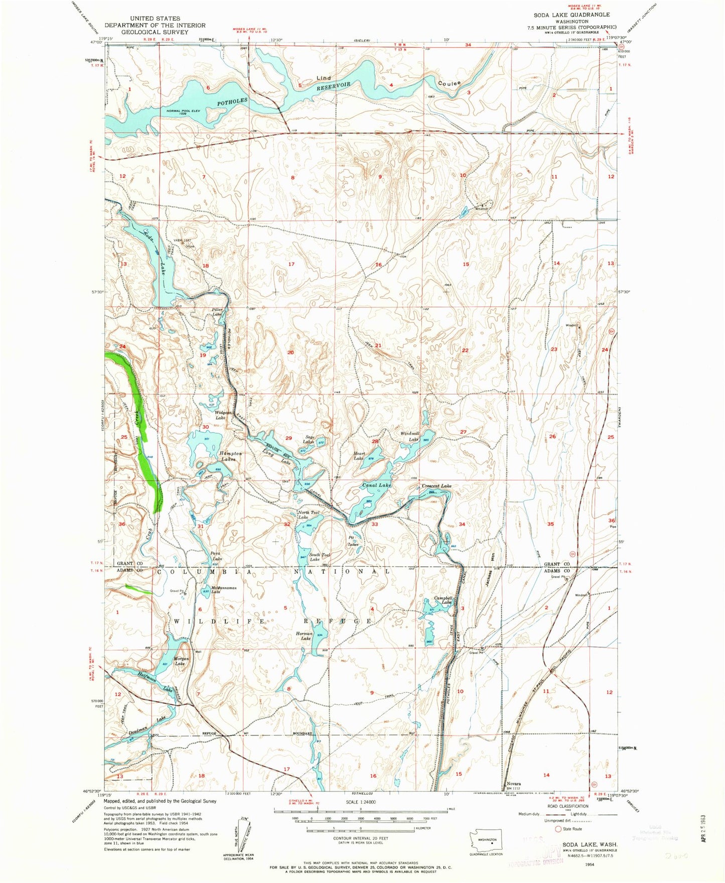 Classic USGS Soda Lake Washington 7.5'x7.5' Topo Map Image