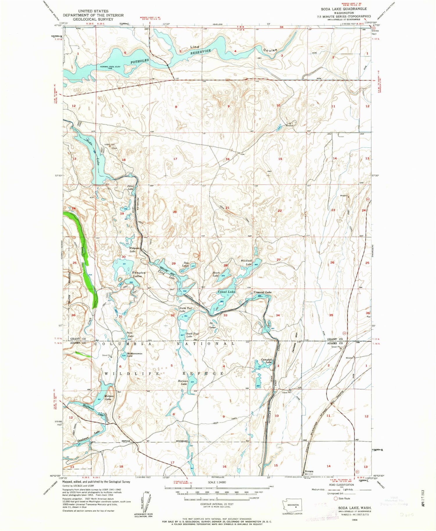 Classic USGS Soda Lake Washington 7.5'x7.5' Topo Map Image