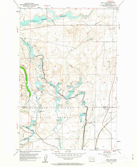 Classic USGS Soda Lake Washington 7.5'x7.5' Topo Map Image