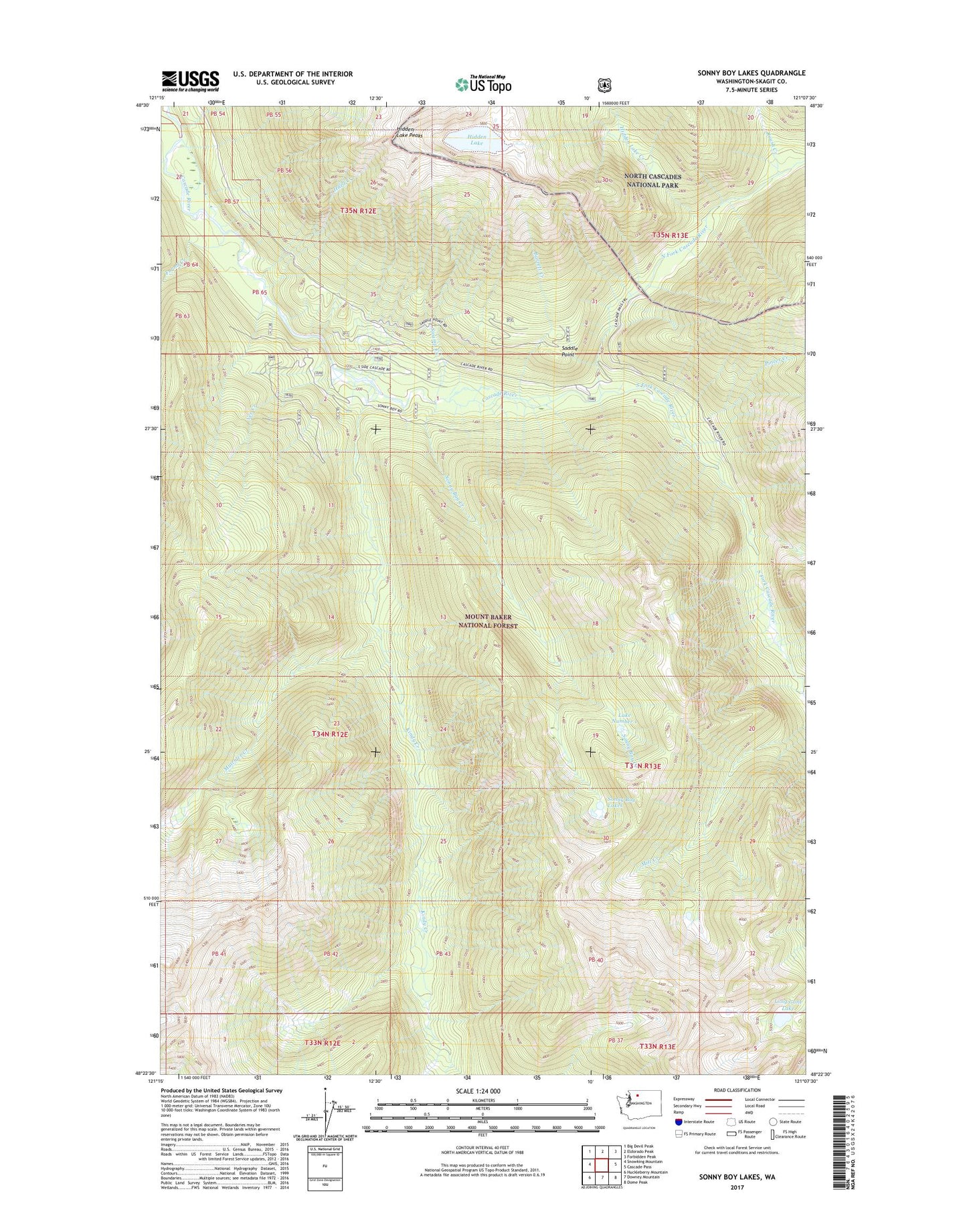 Sonny Boy Lakes Washington US Topo Map Image