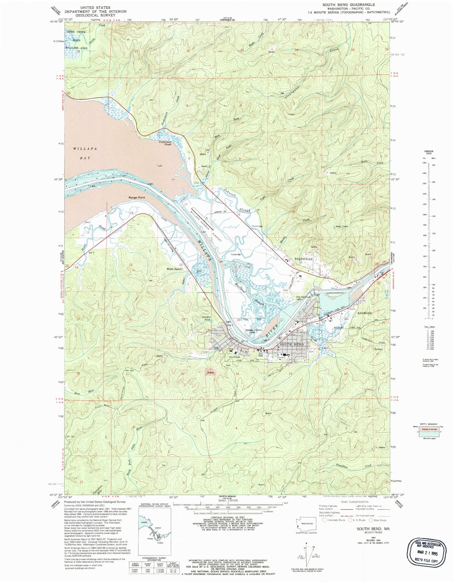 Classic USGS South Bend Washington 7.5'x7.5' Topo Map Image