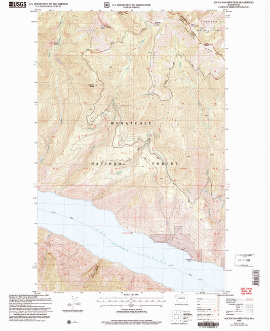 Classic USGS South Navarre Peak Washington 7.5'x7.5' Topo Map Image