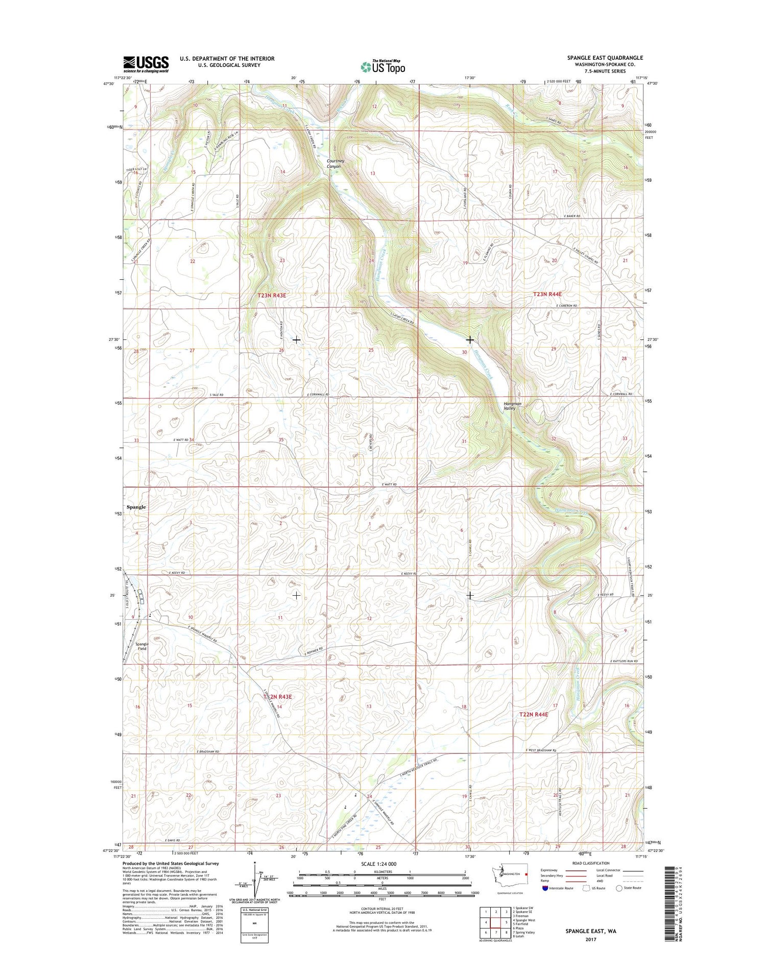 Spangle East Washington US Topo Map Image