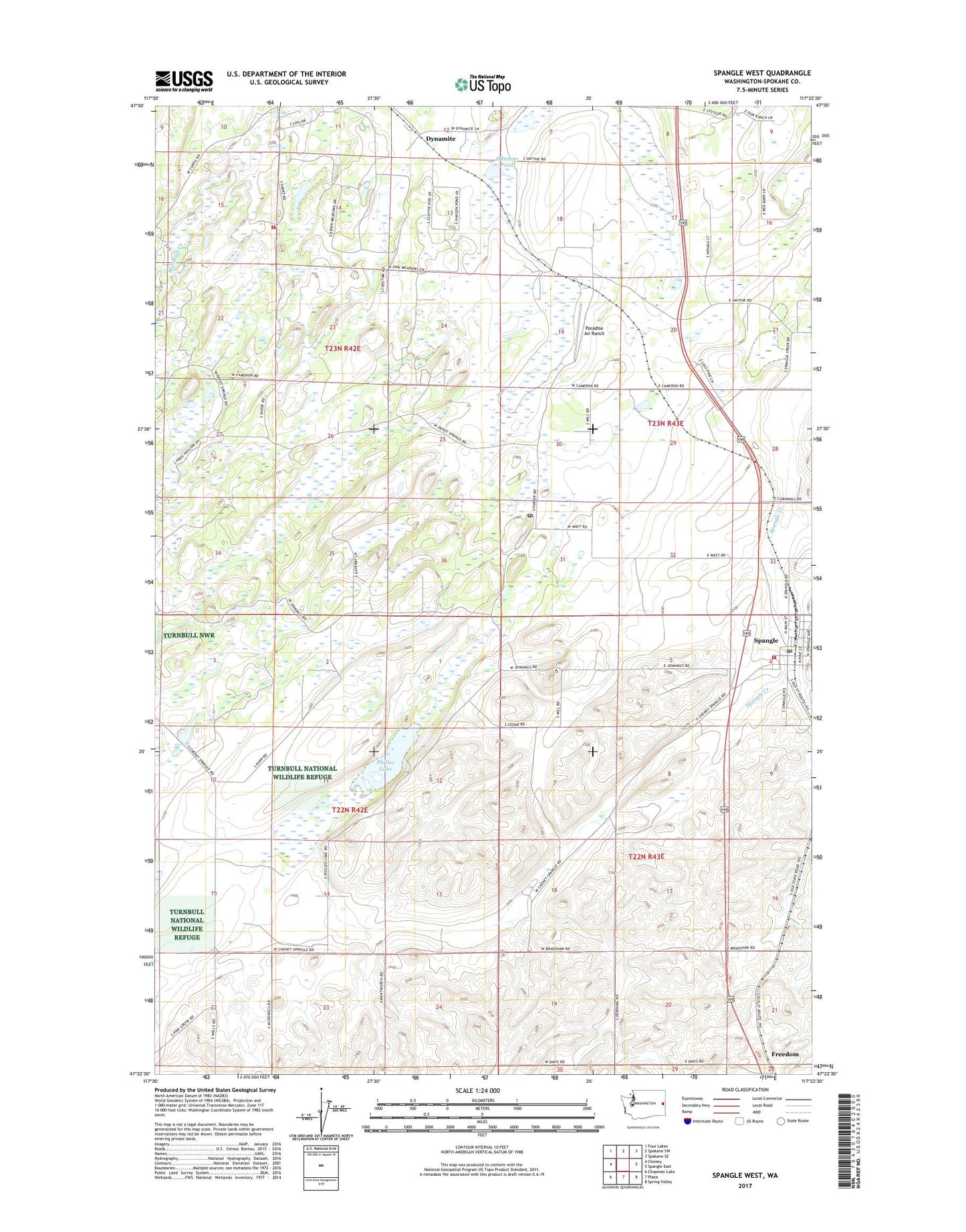 Spangle West Washington US Topo Map Image